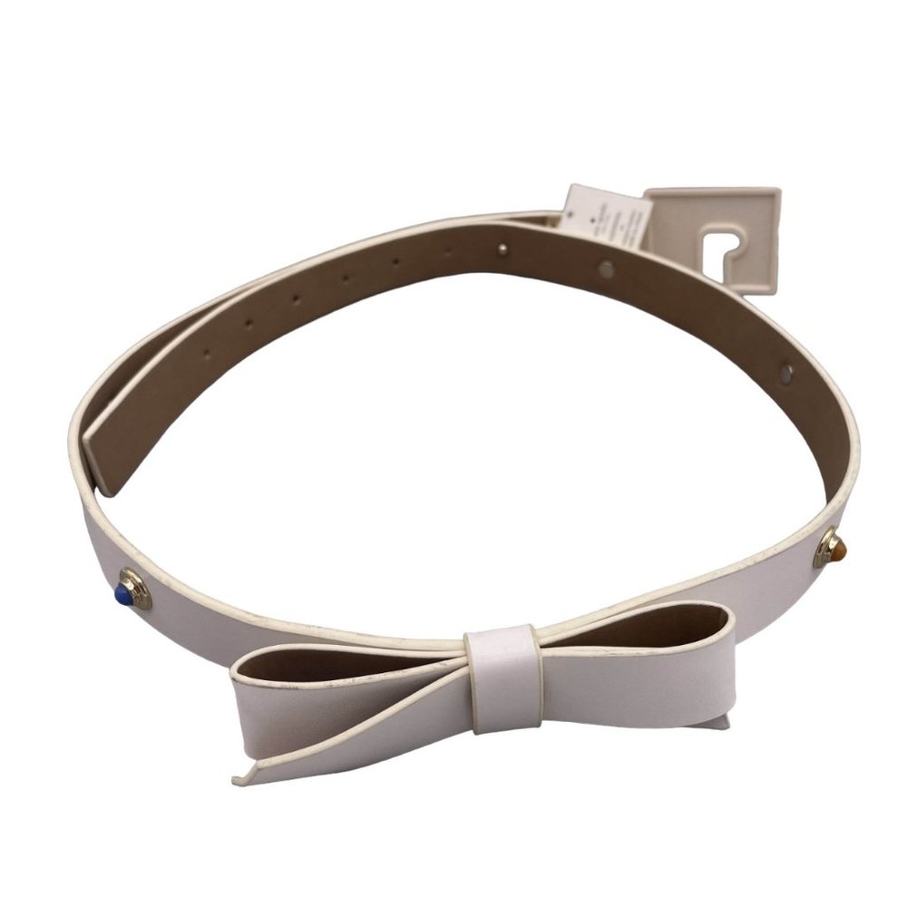 Kate Spade New York Women's Genuine Leather Bow Belt Medium Off White